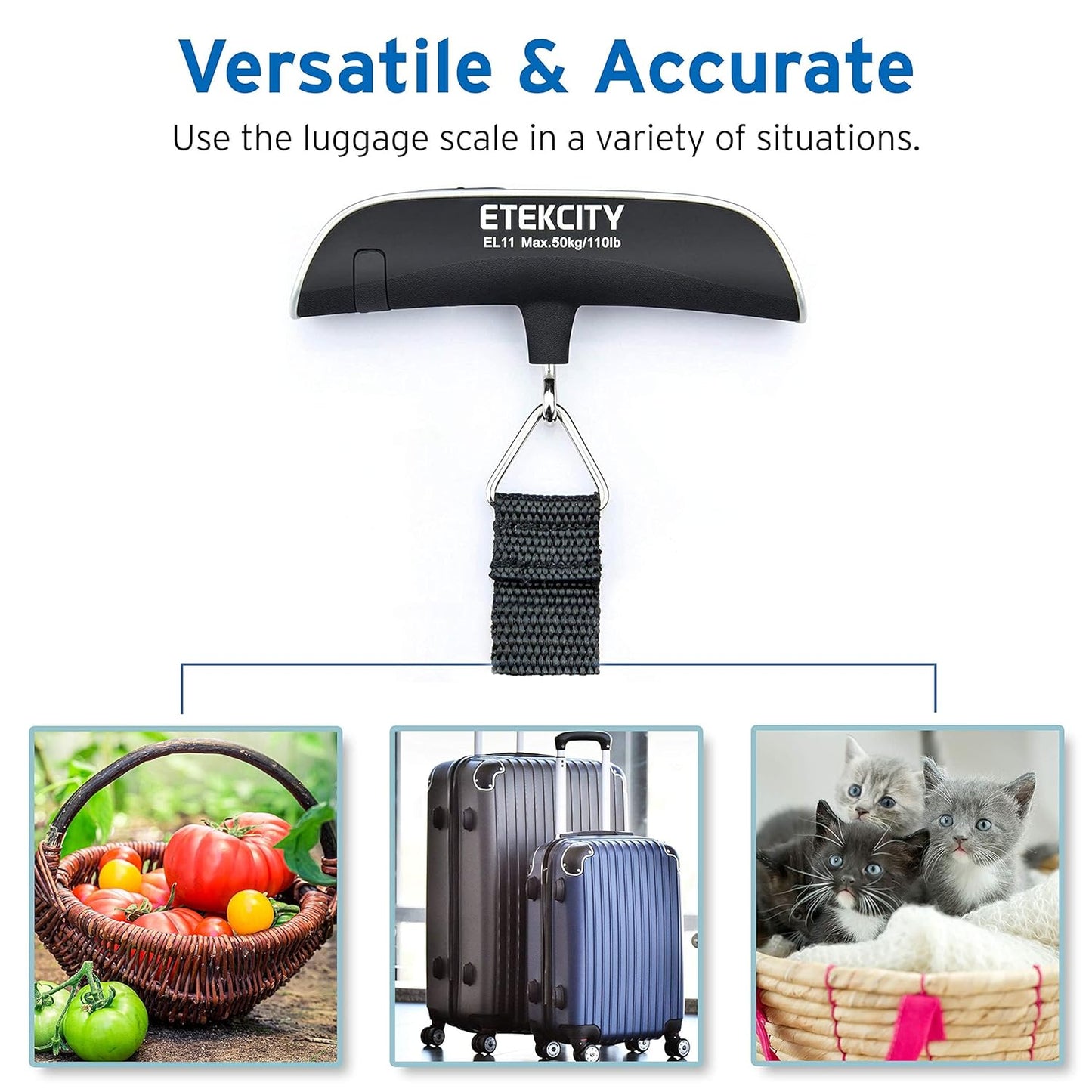 Luggage Scale, Travel Essentials, Digital Suitcase Weight Scales for Travel Accessories, Hanging Baggage Scale with Hook, 110 Pounds, Battery Included, Silver
