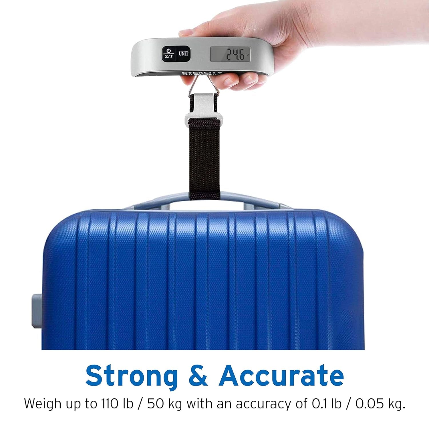 Luggage Scale, Travel Essentials, Digital Suitcase Weight Scales for Travel Accessories, Hanging Baggage Scale with Hook, 110 Pounds, Battery Included, Silver