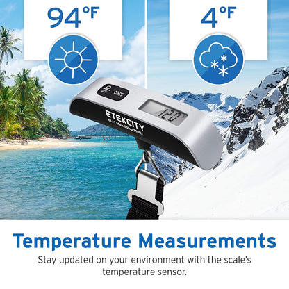 Luggage Scale, Travel Essentials, Digital Suitcase Weight Scales for Travel Accessories, Hanging Baggage Scale with Hook, 110 Pounds, Battery Included, Silver
